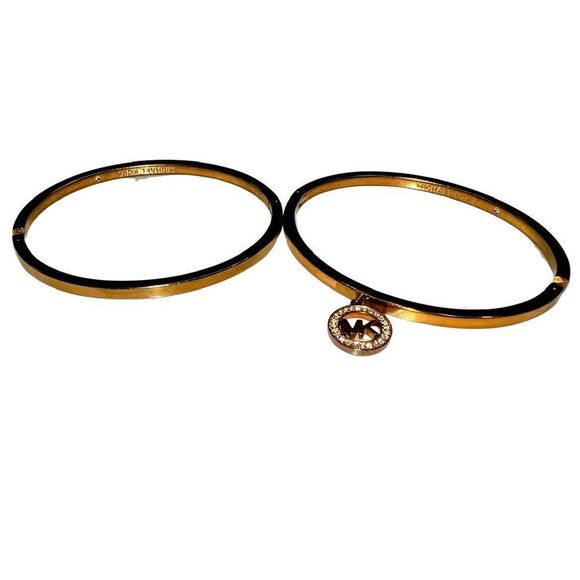 Michael Kors Gold-Tone Rhinestone Crystals Bangle Bracelet with MK Logo One Size - Picture 3 of 3